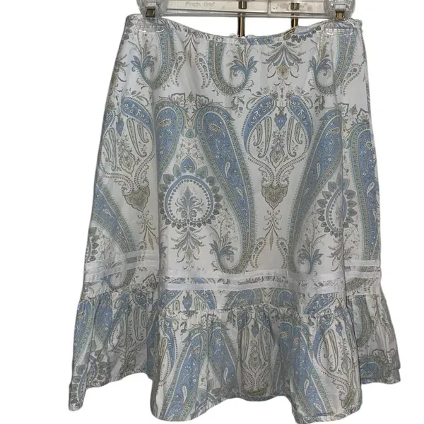 Y2k split cotton Flirty light blue paisley skirt ruffle hem ribbon Trim detail - Image 3