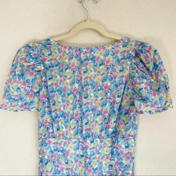 NWT‎ LOVESHACKFANCY Hutchinson Floral Midi Dress Rainbow Blast blue pink v neck - Image 6