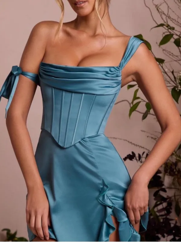 Oh Polly! Off Shoulder Corset Mini Dress in Teal Size 0 NWT - Image 3