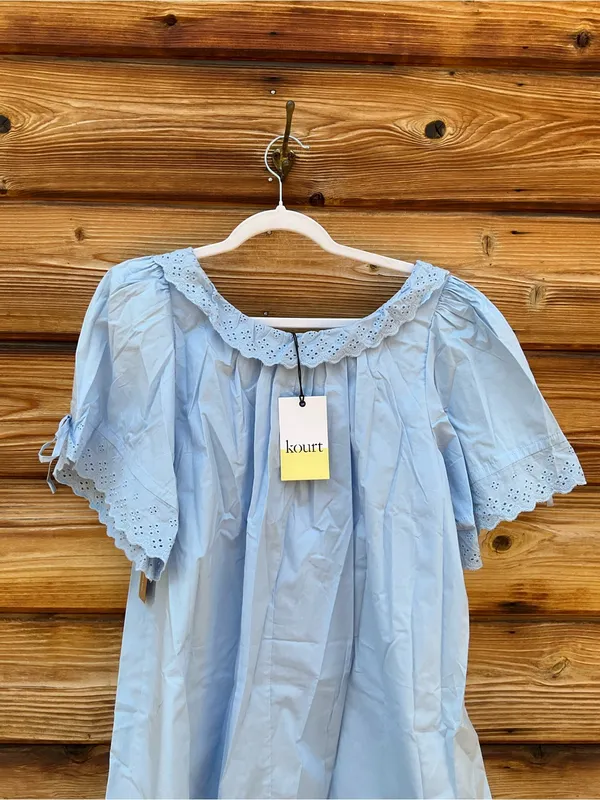 Kourt Light Blue Size S Juliet Cotton Lace Collar Mini Dress Few Moda - Image 10