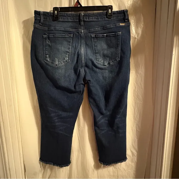 Kancan High‎ Rise Frayed Hem Cropped Jeans Size 2XL Dark Wash Raw Hem KC7340D-P - Image 2