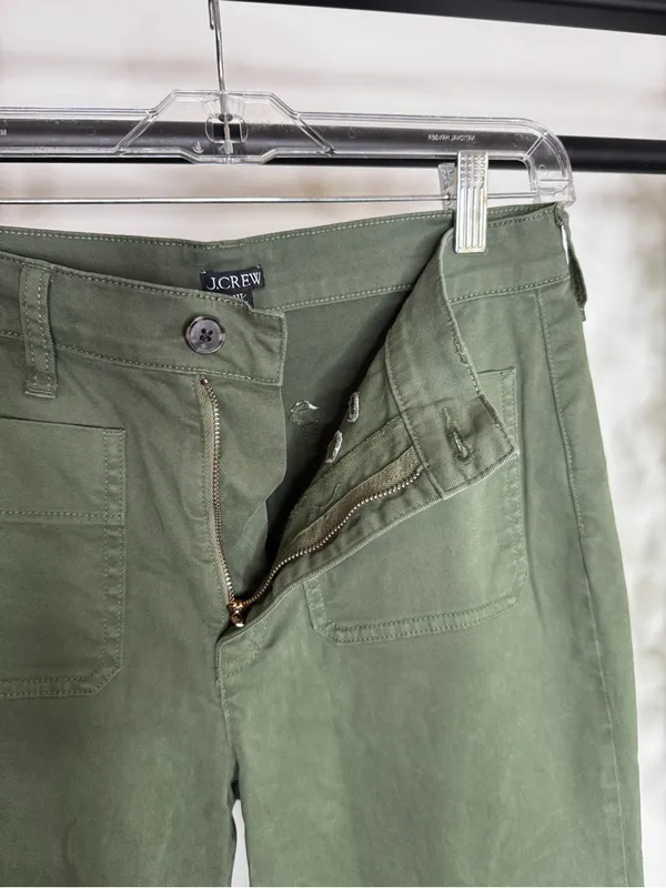 J. Crew Green Sailor Slim Wide Leg Chino Pant Cropped size 27T Tall Inseam BY638 - Image 11