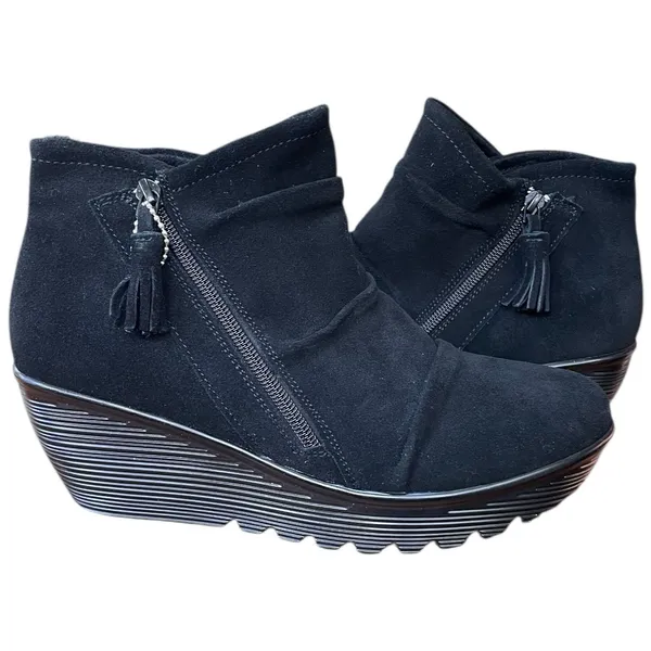 Skechers Parallel Triple Thread Black Suede Leather Ankle Boots Zipper US 10 - Image 2