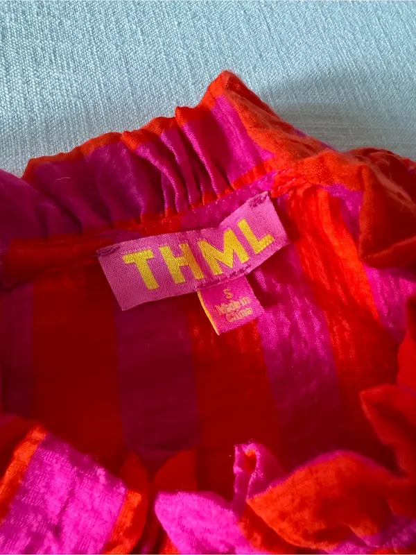 THML Pink/Orange Smocked Neck Ruffle Blouse - Image 3