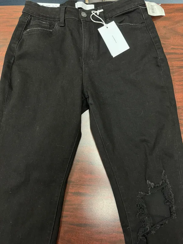 NWT Vervet Black Skeeter Stretch Boyfriend Distressed Black Jeans Size 27 - Image 2