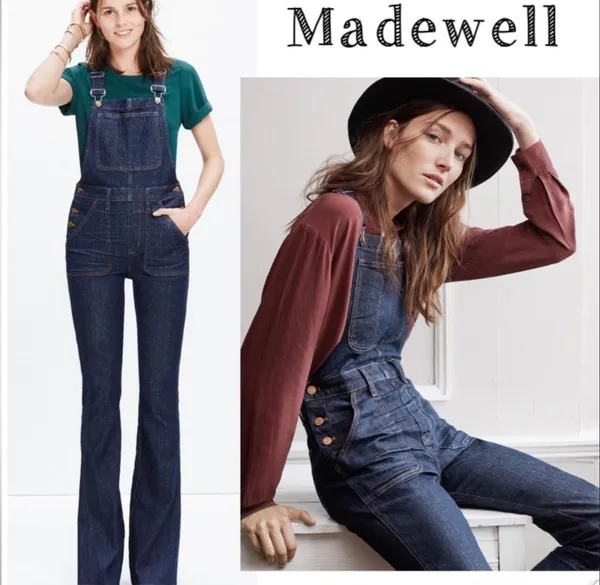 Madewell flea market flare crop dark wash overalls size 6 - Image 2