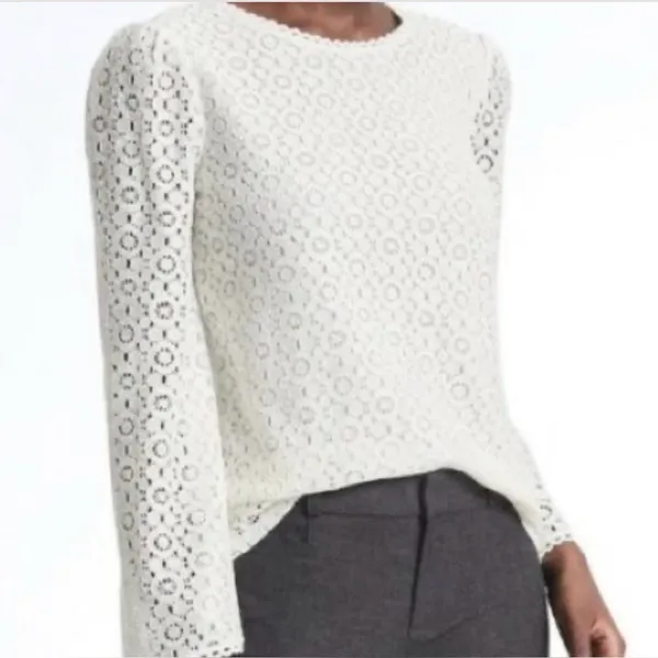 Banana Republic‎ Ivory Floral Lace Bell Sleeve Blouse Boho Romantic Small - Image 5