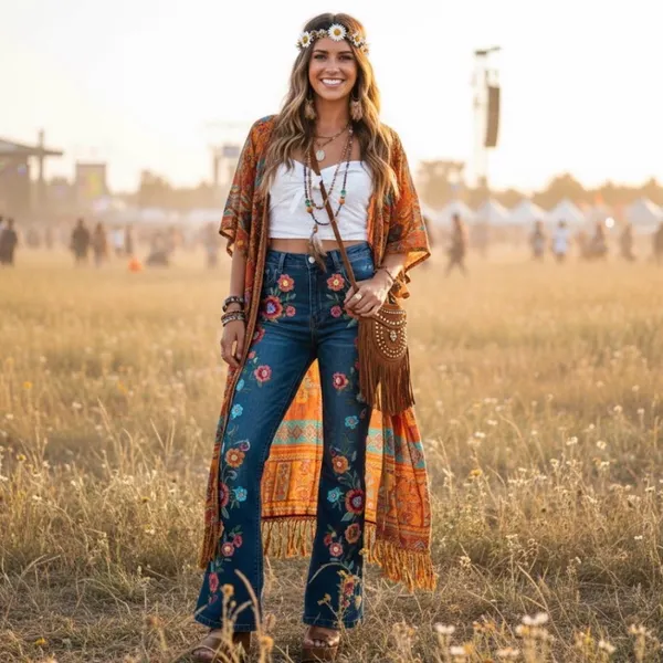 EN CRÉME women’s western / bohemian crop top size med - Image 2