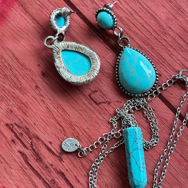 Turquoise and Silver Jewelry Set Blue - Image 3