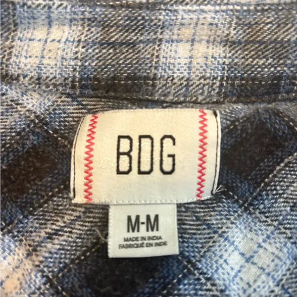BDG‎ Urban Outfitters Navy Plaid Hi-Low Flannel Shirt Frayed Grunge Size 0439 - Image 9