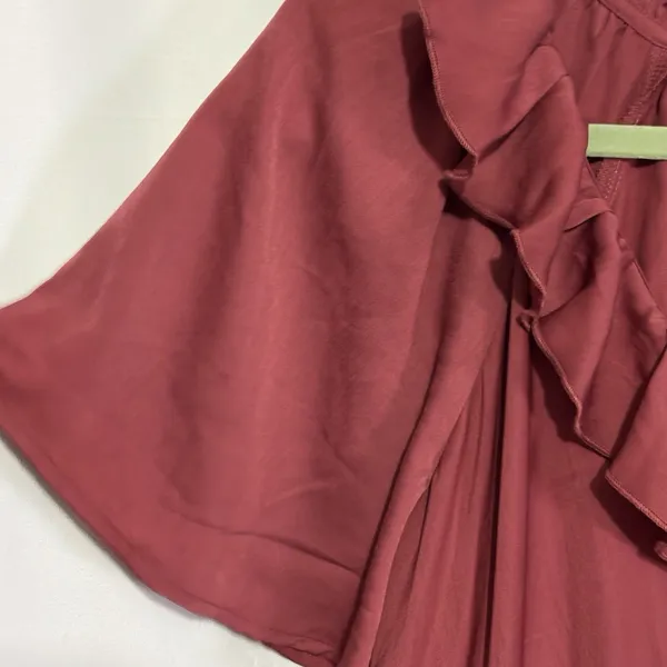 Old Navy Women’s Satin Ruffle Mini Dress Medium Burgundy Romantic Feminine Fairy - Image 6