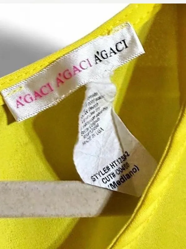 AGACI Neon Yellow Blouse with Rolled Short Sleeves and a Split Open Back Sz M - Image 4