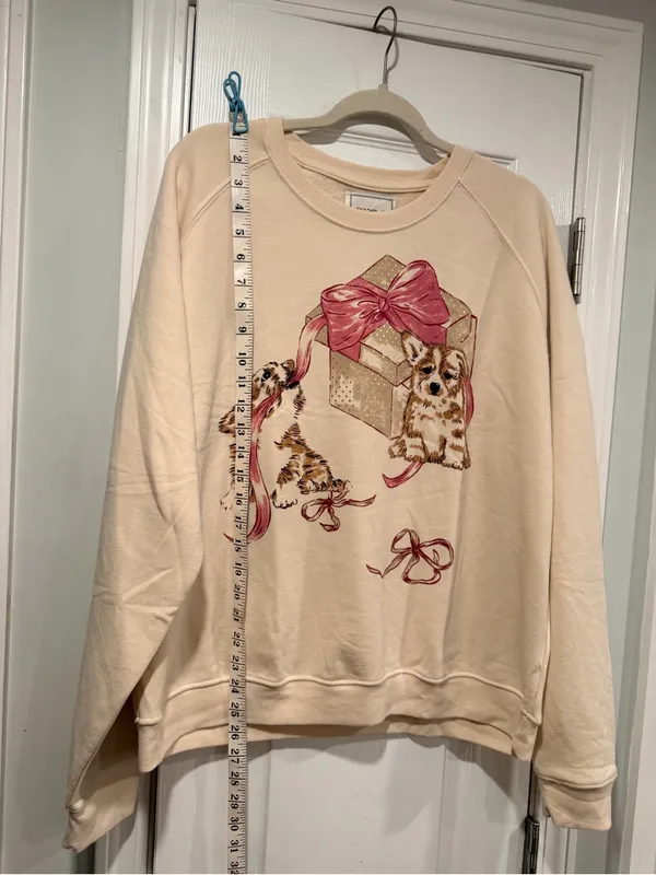 NWOT Maeve Anthropologie Size L Dog Gift Bow Graphic Sweatshirt Beige Gold - Image 9