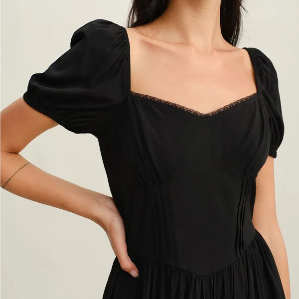 Rihoas Black Sweetheart Neck Puffed Sleeve Mini Dress - Image 2