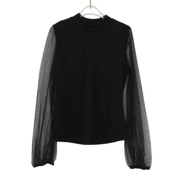 Lulu's Try To Keep Up Black Balloon Mesh Sleeve Mock Neck Top Medium - Image 4