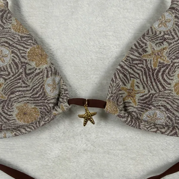 Dippin Daisys Palm Top‎ Brown Gold Metallic Shell Starfish Bikini Top Small NEW - Image 5
