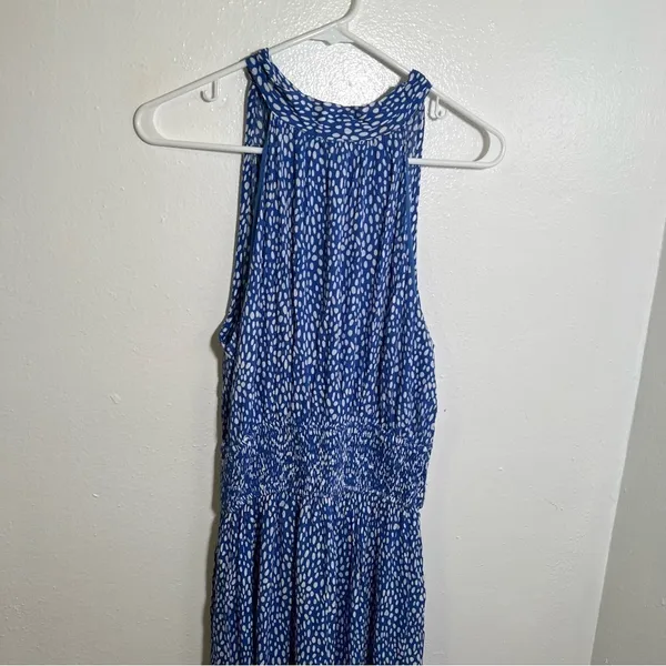 Pinch Women's Size Small Sleeveless High Neck Maxi Dress Blue White Dots Elastic - Image 3