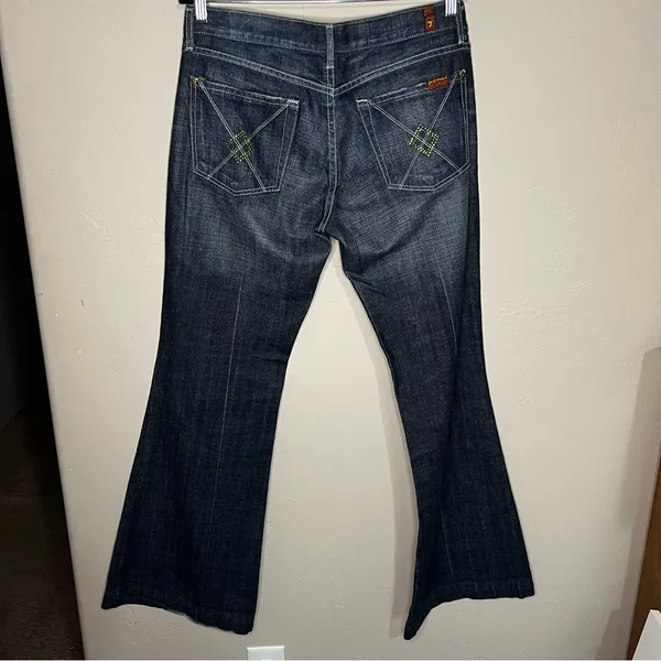 Seven For All Mankind Dojo Embellished‎ Green Rhinestone Square Design Jeans - Image 7