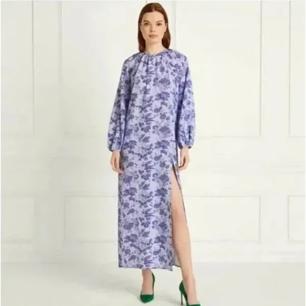 Hill House The Simone Crepe Dress in Lilac Tonal Floral Open Back Dress - Image 2