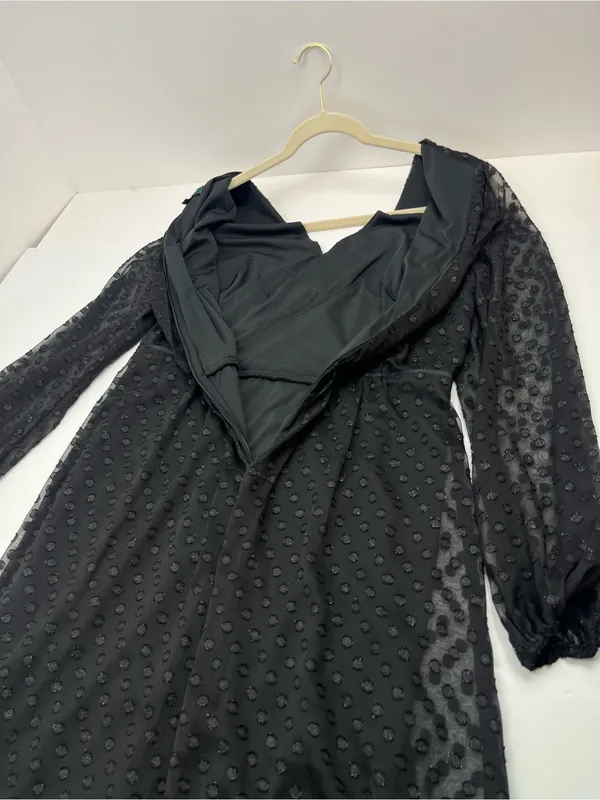 Lauren‎ Ralph Lauren Women 10 Rosaleen Polka-Dot Maxi Dress Black V-Neck FLAW - Image 14