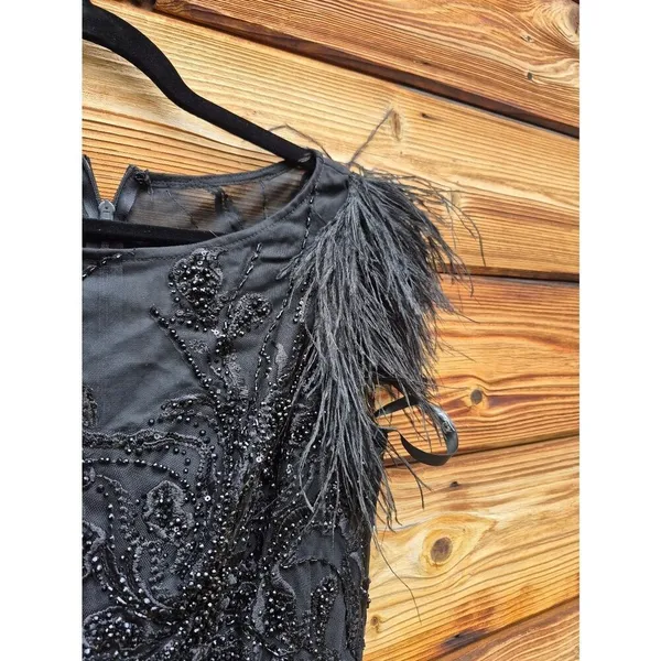 NW0T MAC DUGGAL 20400 Black Feather Shoulder Embellished Dress Size 8 - Image 11