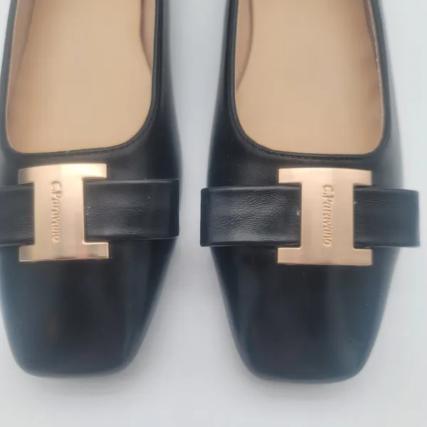 C.Paravano Flats Women Shoes US 7.5 EUR 38 Black Square Toe Metal Buckles Ballet - Image 5