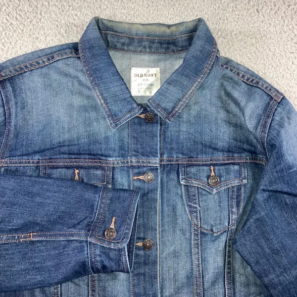 Old Navy Denim Trucker Jacket Women 2XL Blue Faded Utility Layering Outdoor - Image 2