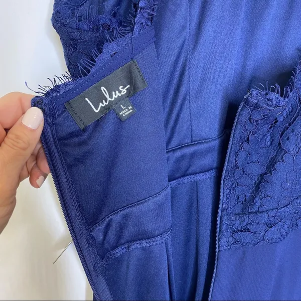 Lulu’s Dance All Evening Navy Lace Halter Neck Maxi Evening Gown L - Image 4