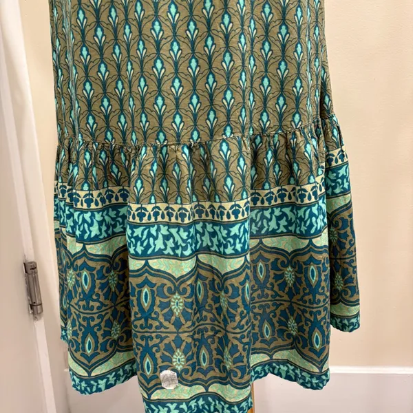 Sea Lustre Sunny Days Lotus Green Teal Boho Tie Front High Low Ruffle Dress S/M - Image 9