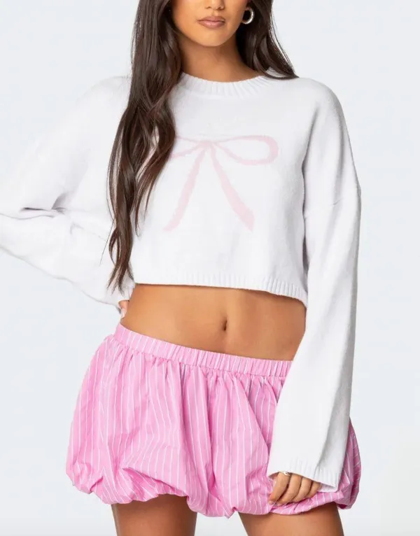 Edikted Knit Bow Cropped Sweater - Image 4