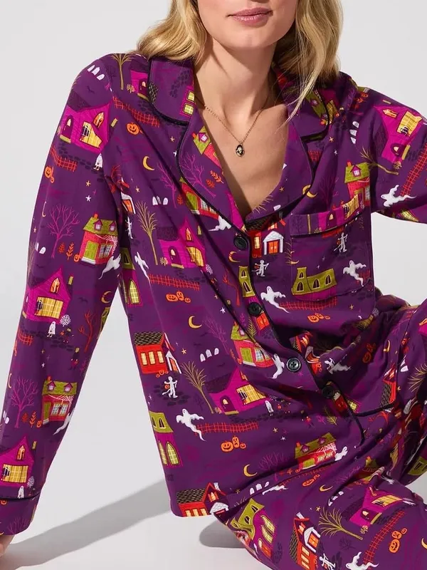 BedHead PJs Spooky Town Halloween Classic Stretch Jersey Pajama Set Full Length - Image 4