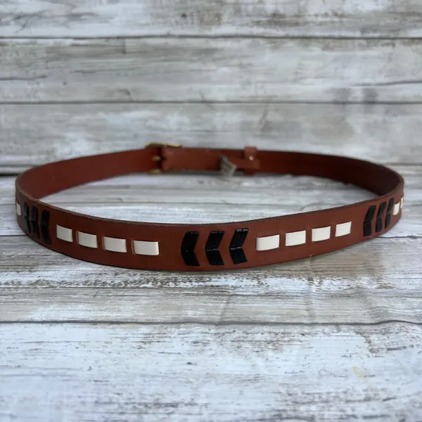 Fossil Leather Belt Size L 36.5" Brown Boho Chevron Whipstitch Western Festival - Image 4