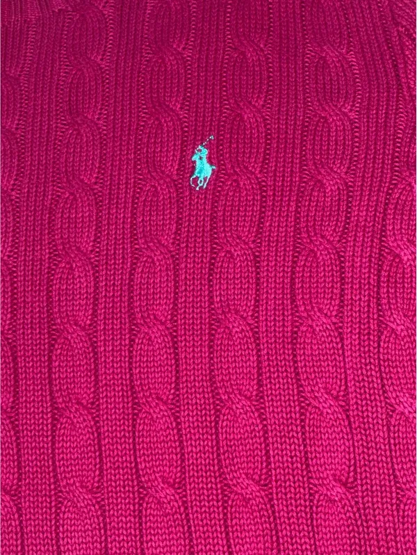 Ralph Lauren Sport Cable Knit Crew Neck Sweater Fuchsia - XL - Image 3