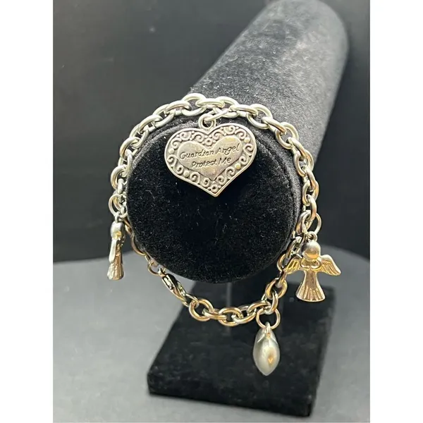 Guardian Angel Heart Silver Tone Fashion Charm Bracelet - Image 2