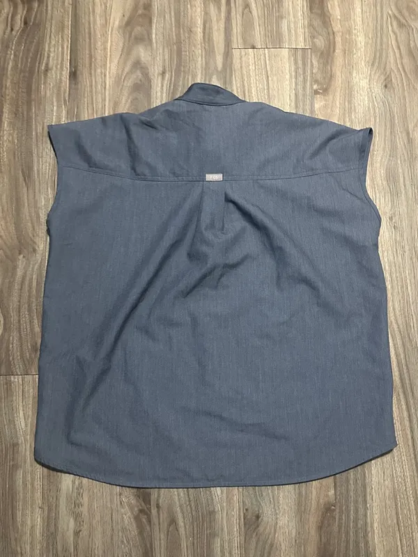 Figs Mandarin Collar Cap Sleeve Top in Slate Blue - Image 7