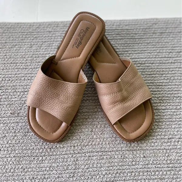 Vintage Montego Bay Club Taupe Tan Genuine Leather Slides Sandals Size 7.5 - Image 4