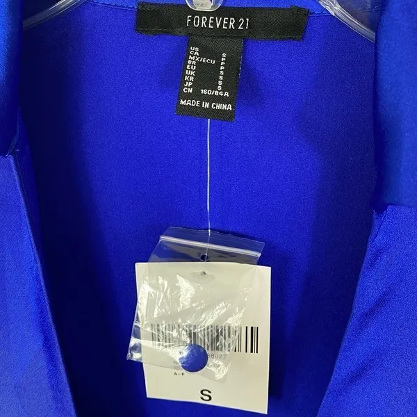 Forever 21 Royal Blue Satin Long Sleeve Wrap Dress - Image 4