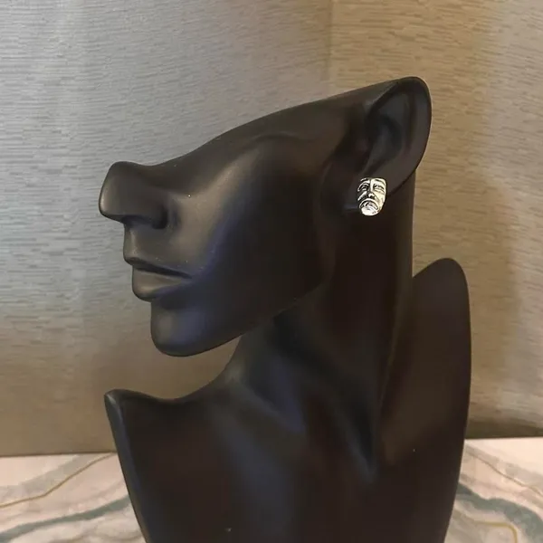 Silver Theatrical Mask Stud Earrings - Image 3