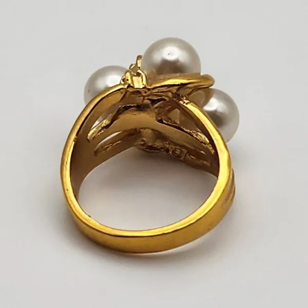 Vintage 14K Gold Electroplated Faux Pearl & Rhinestone Ring (6.25) - Image 7