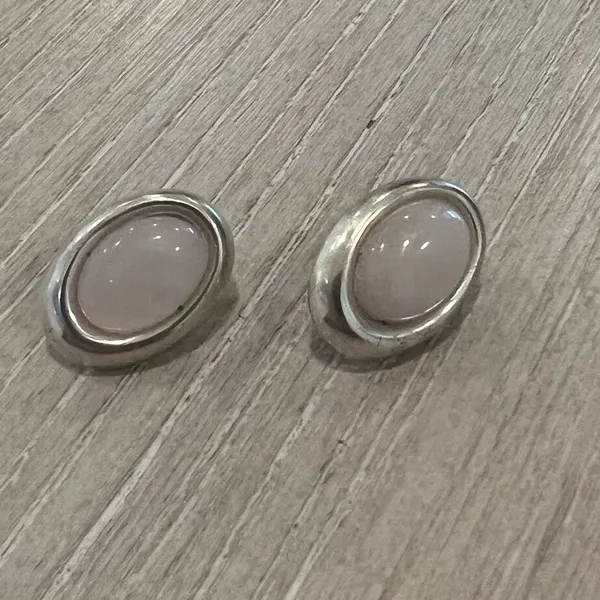 Authentic Rose Quartz Sterling Silver Earrings Pink - Image 2