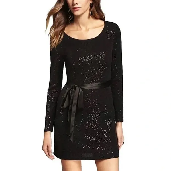 Express Long Sleeve‎ Sequin Mini Dress with Removable Satin Sash Size XS - Image 2
