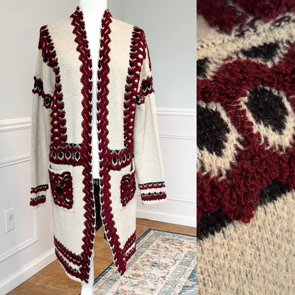 MAX Sport Embroidered Knit Embroidered Longline Cardigan M Boho Western Cowboy - Image 2