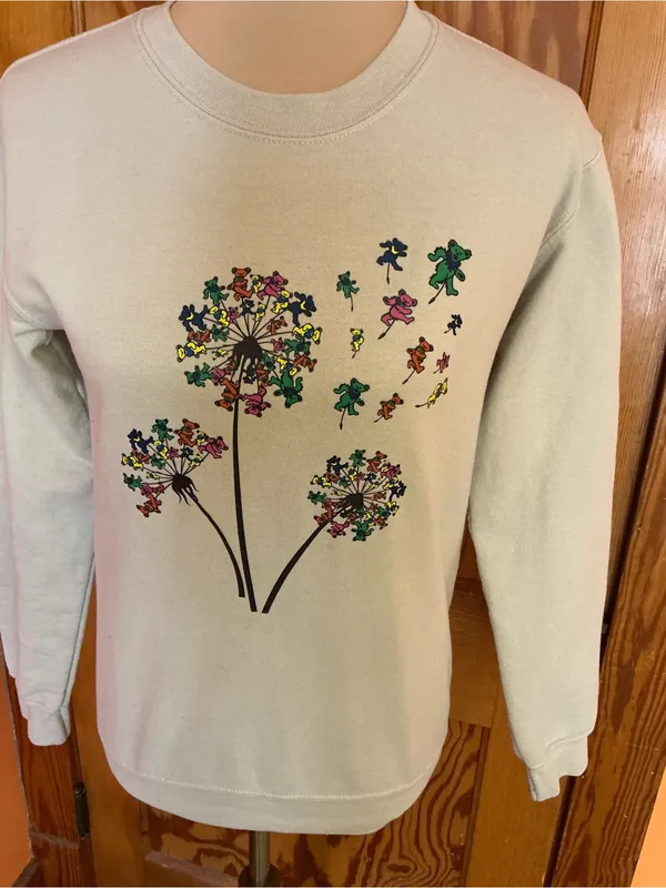 Grateful Dead Dancing Bears Dandelion Sweatshirt XS Hippie Deadhead Pullover - Image 5