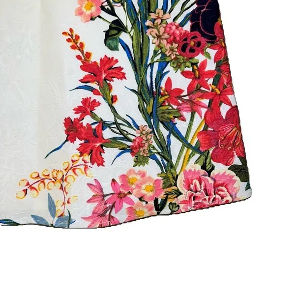 Adrianna Papell Floral Fit & Flare White Dress Multi Garden Party Size 14 Derby - Image 5