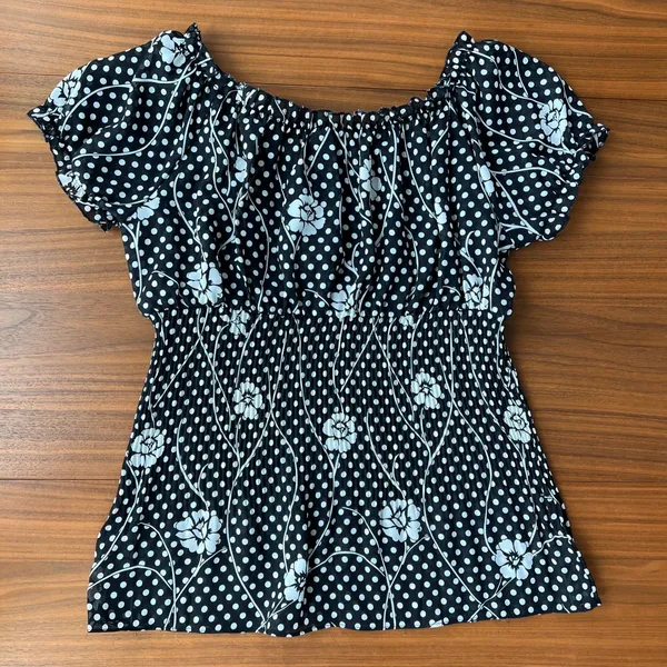 Serenade Polka Dot Floral Babydoll Top Pleated Blouse Sheer Boho Fairy Large - Image 15