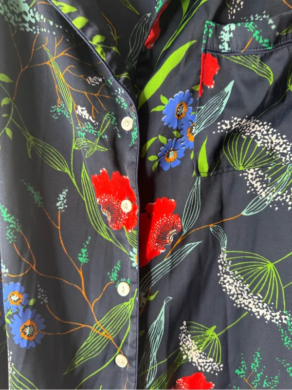 Aerie Navy Floral Button-Up Top with Red & Green Accents size small - Image 5