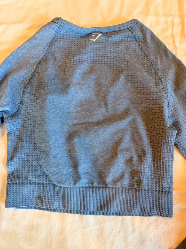 Gymshark Vital Seamless Long Sleeve Crop Top XS Blue Thumbholes Workout - Image 2