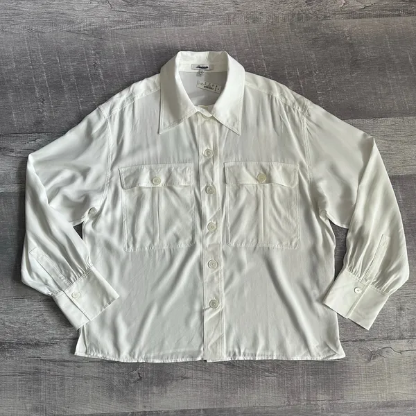 Madewell NEW 100% Silk Utility Pocket Button Up Shirt Women XL Cream Classic - Image 3