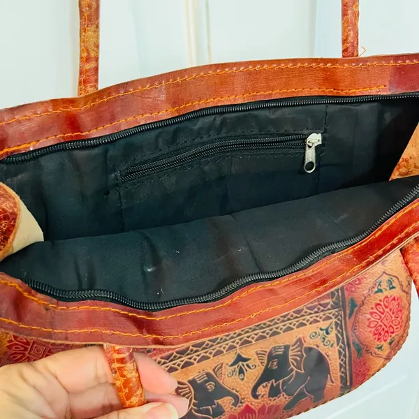 PURE Shantiniketan Leather Large Tote‎ Bag Medium Elephant Handmade Indian Purse - Image 4