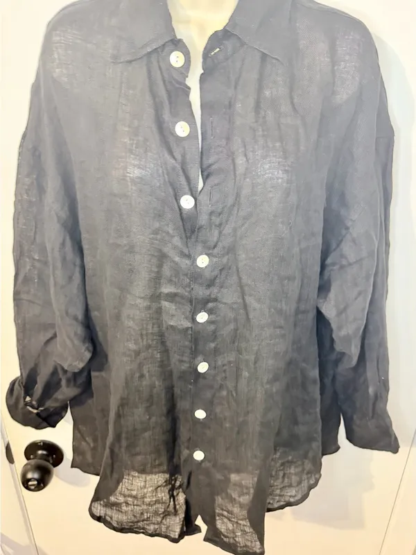Vitamin A Eco Linen Oversized Collared Long Sleeve Shirt Black Women's Size S - Image 4